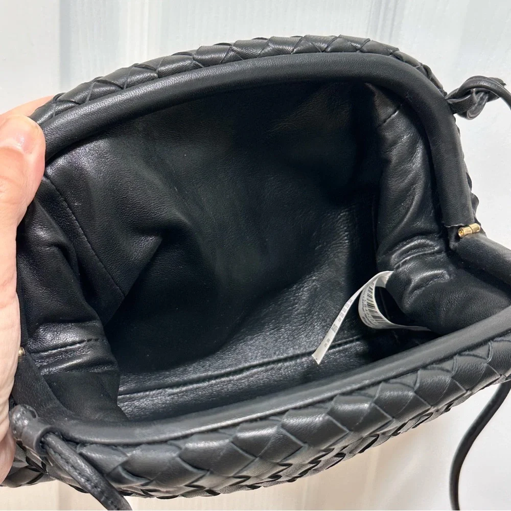 Quince Italian Leather Handwoven Pouch Crossbody Clutch | One Size | Black 👜✨ - Picture 6 of 14